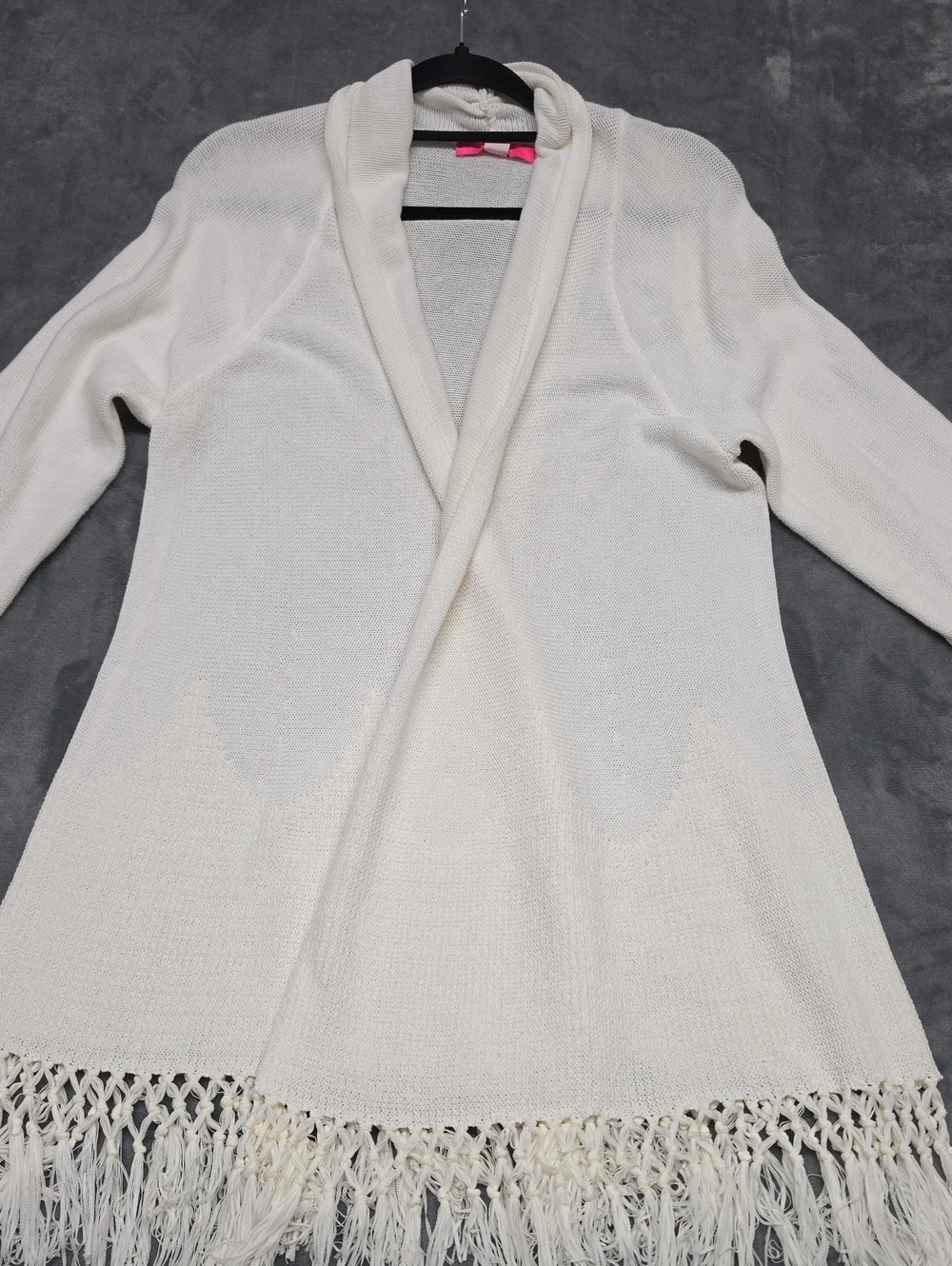 Lilly Pulitzer Cream Open-Front Fringe Cardigan